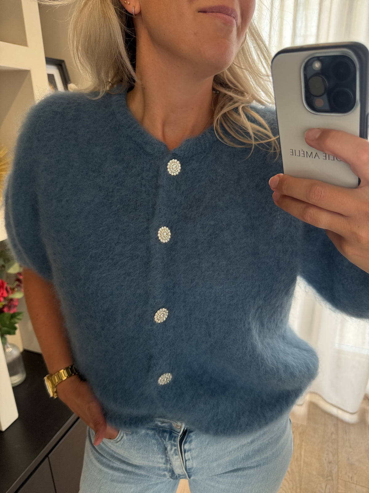 Simonie - Mohair vest - jeansblauw