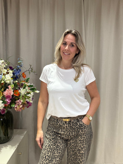 Kirsten - T-shirt korte mouw met gouden hartje - wit