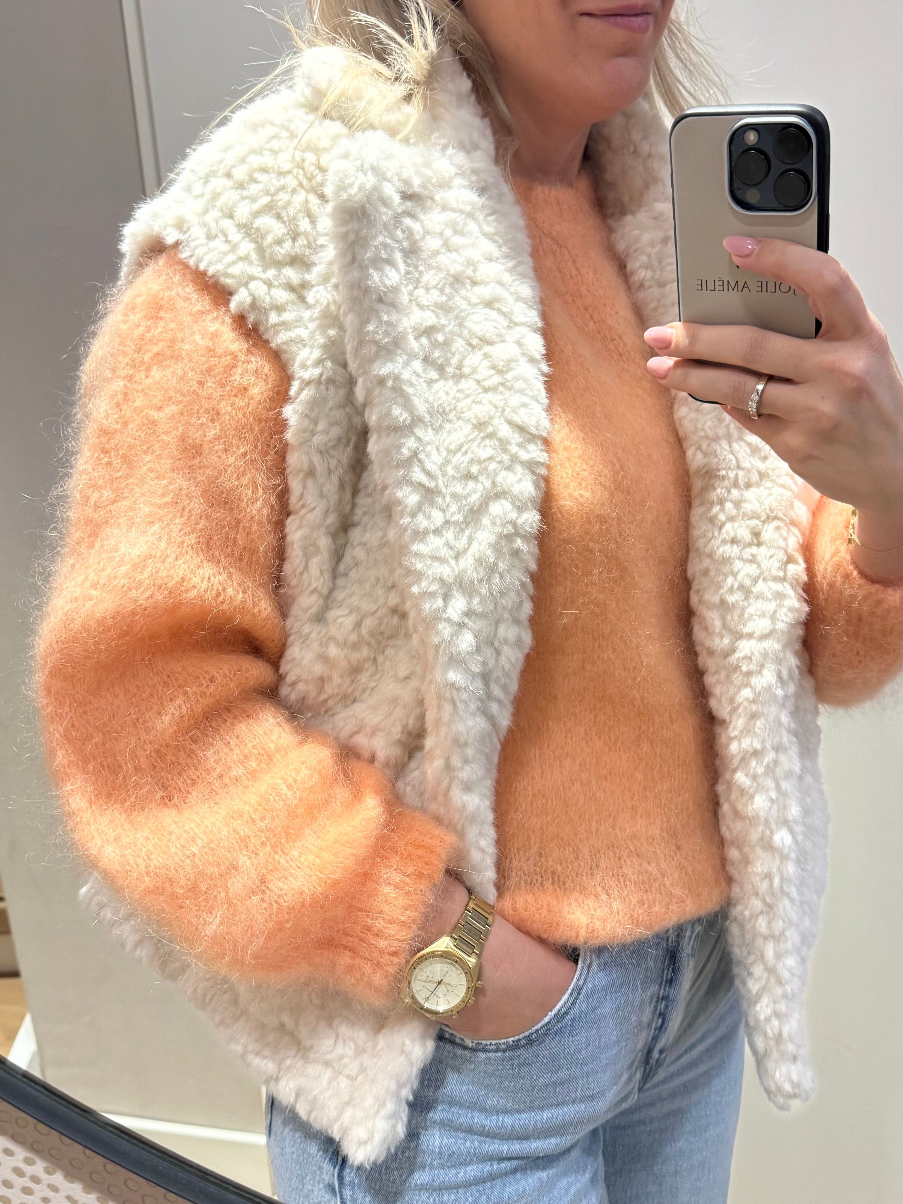 Rosita - Azzurro bodywarmer teddy stof - offwhite
