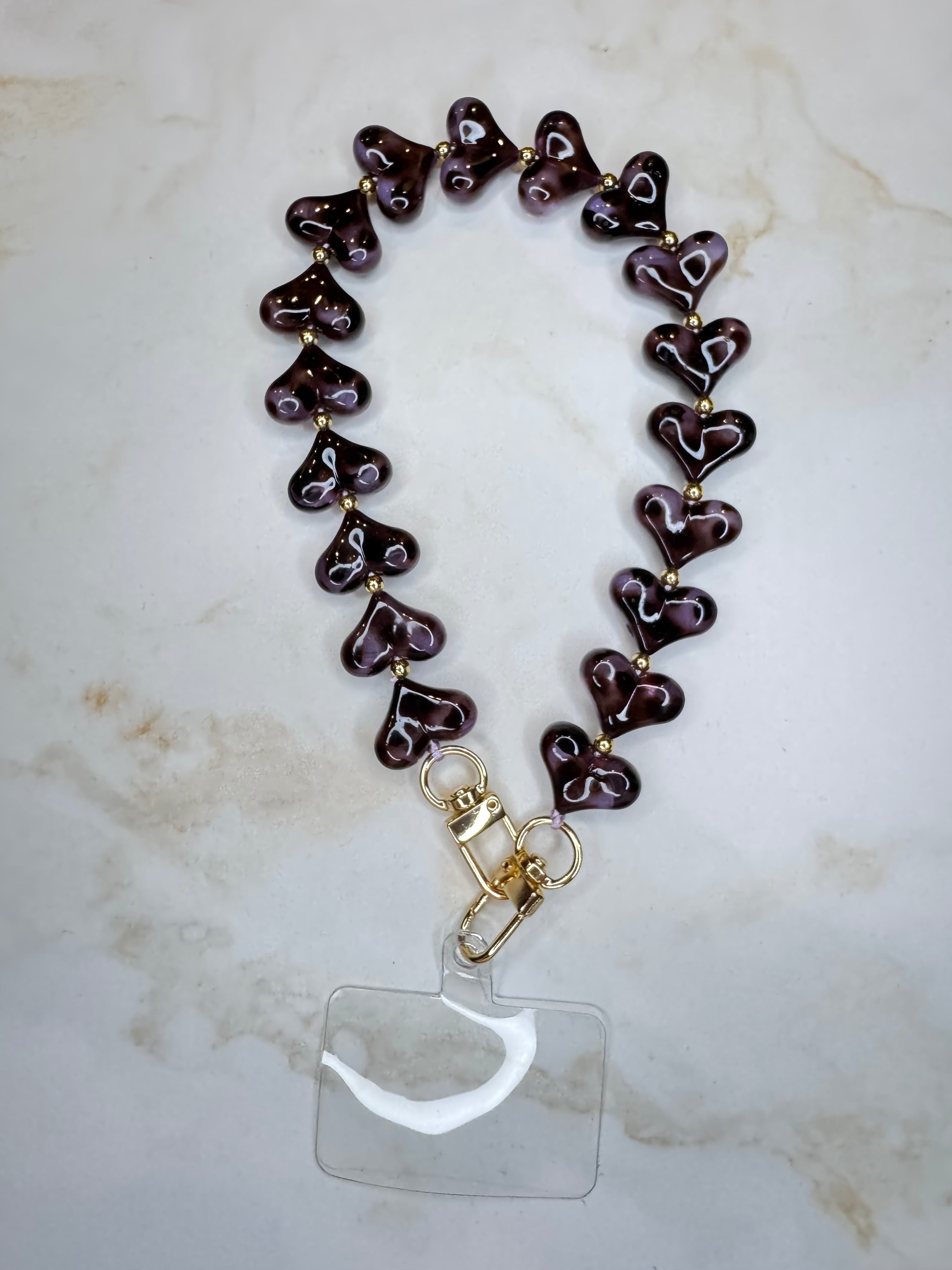 Olivia - Telefoonkoord hartjes - paars