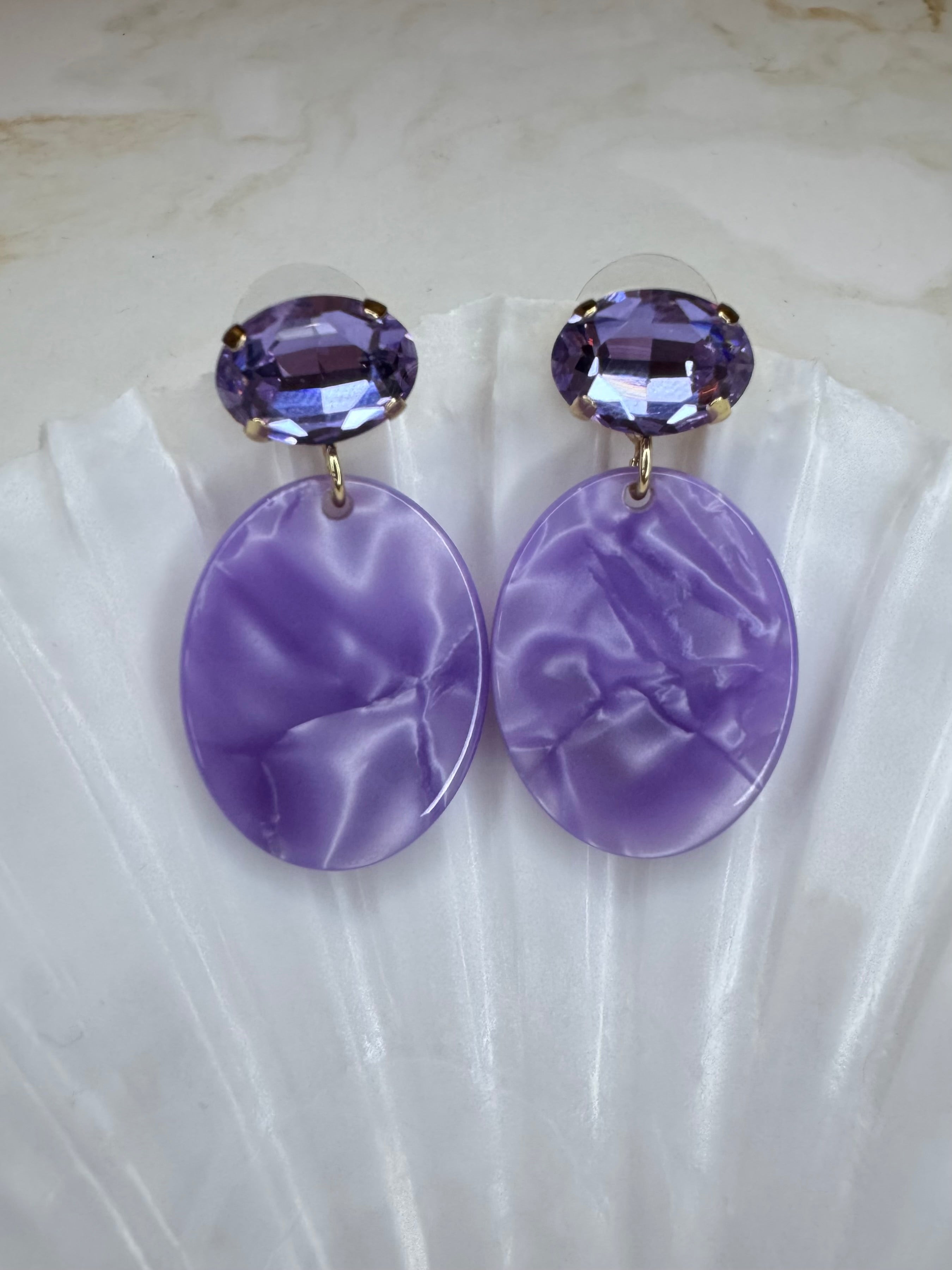 Lisette - Oorbellen ovaal goud - lila