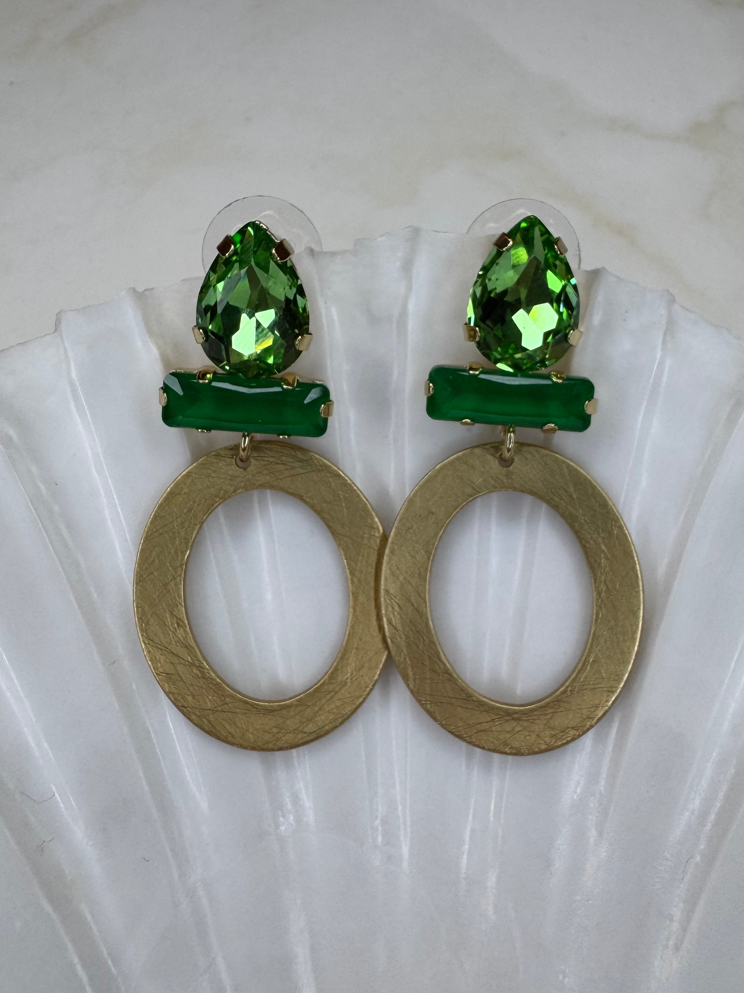 Adele - Oorbellen ovaal goud - groen