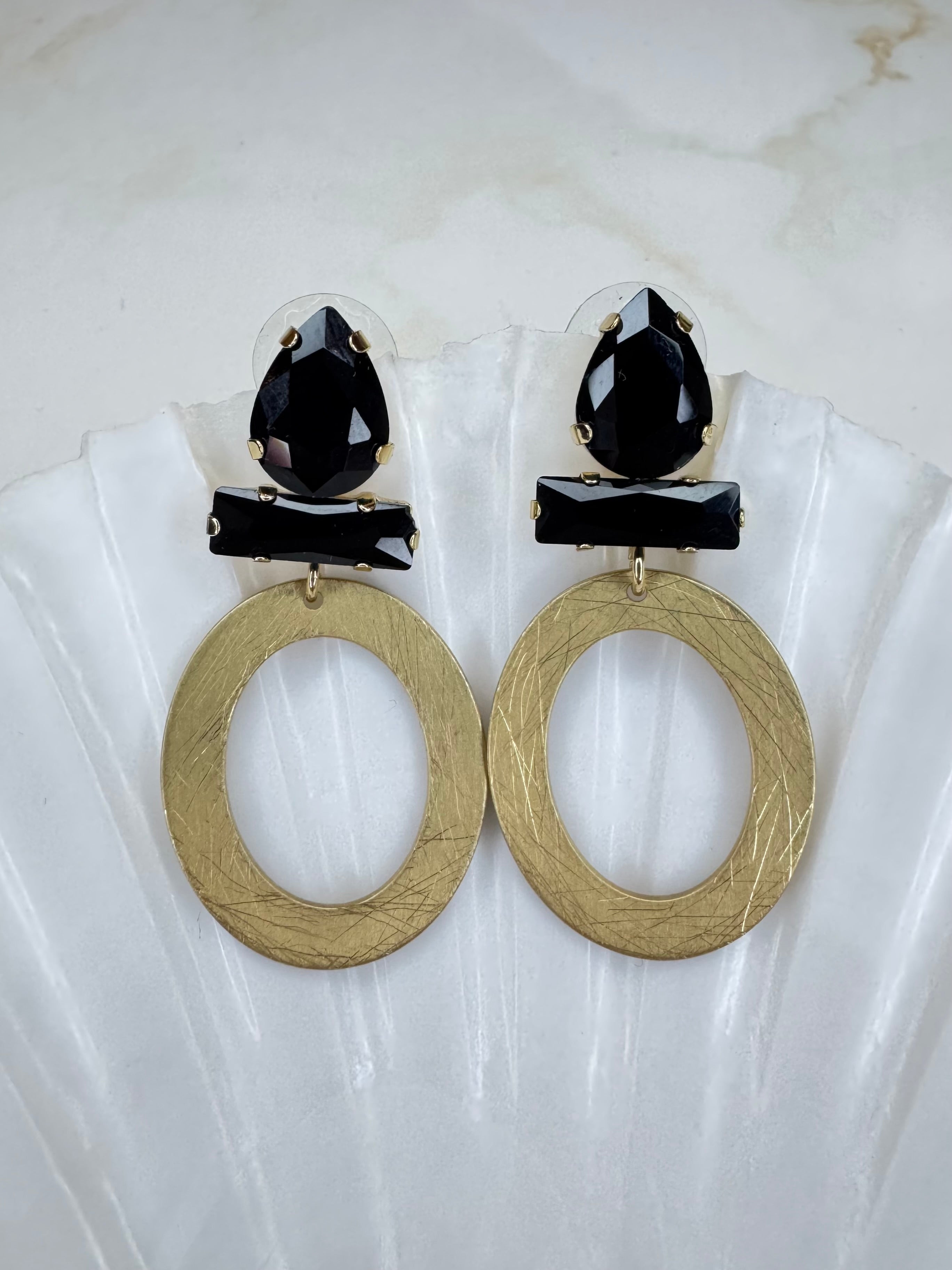 Adele - Oorbellen ovaal goud - zwart