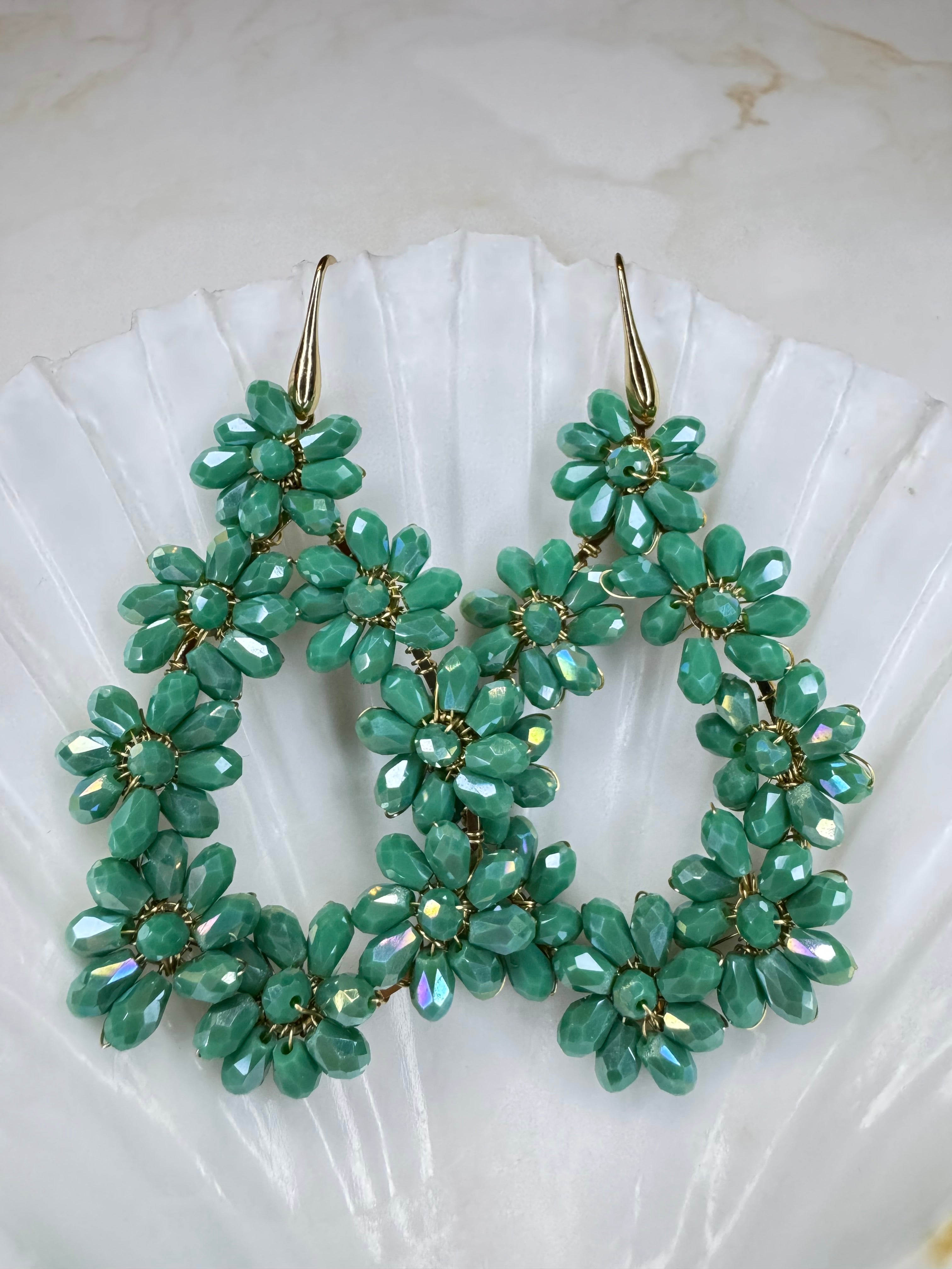 Romee - Oorbellen flower goud - mintgroen