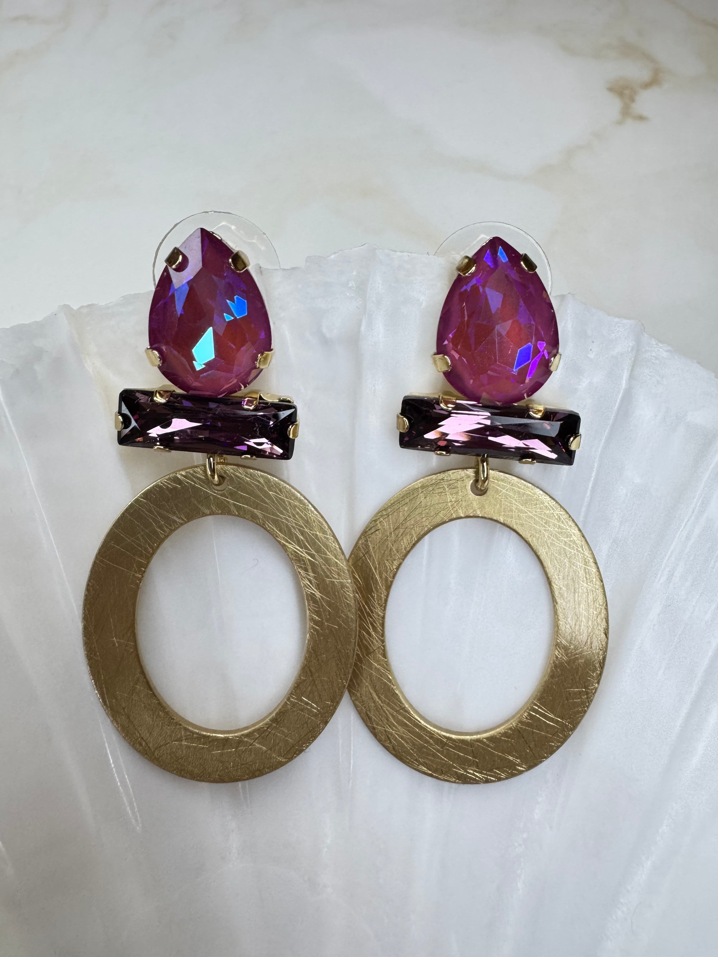 Adele - Oorbellen ovaal goud - Paars/roze