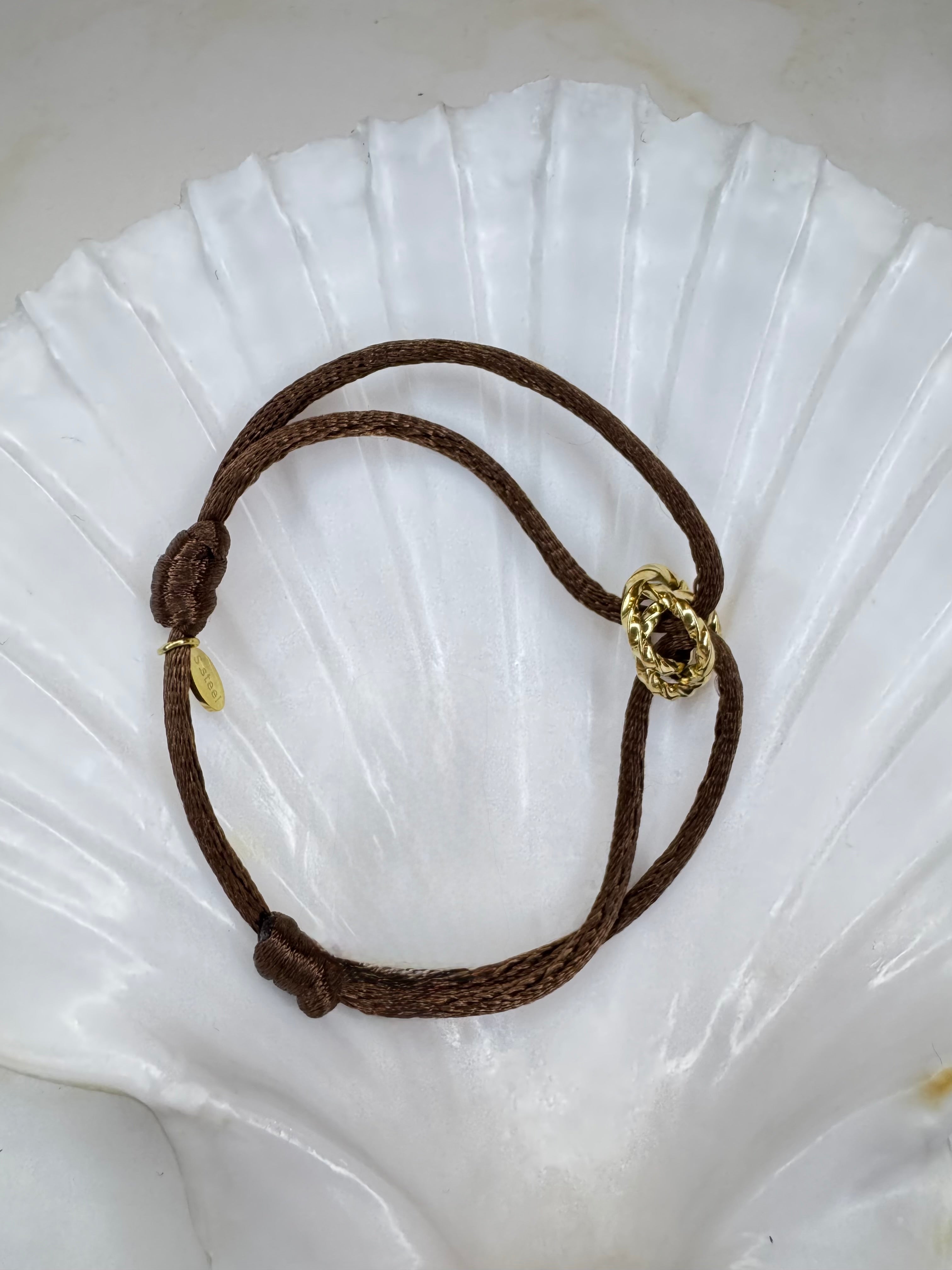 Rosalie - Koord armband goud - bruin