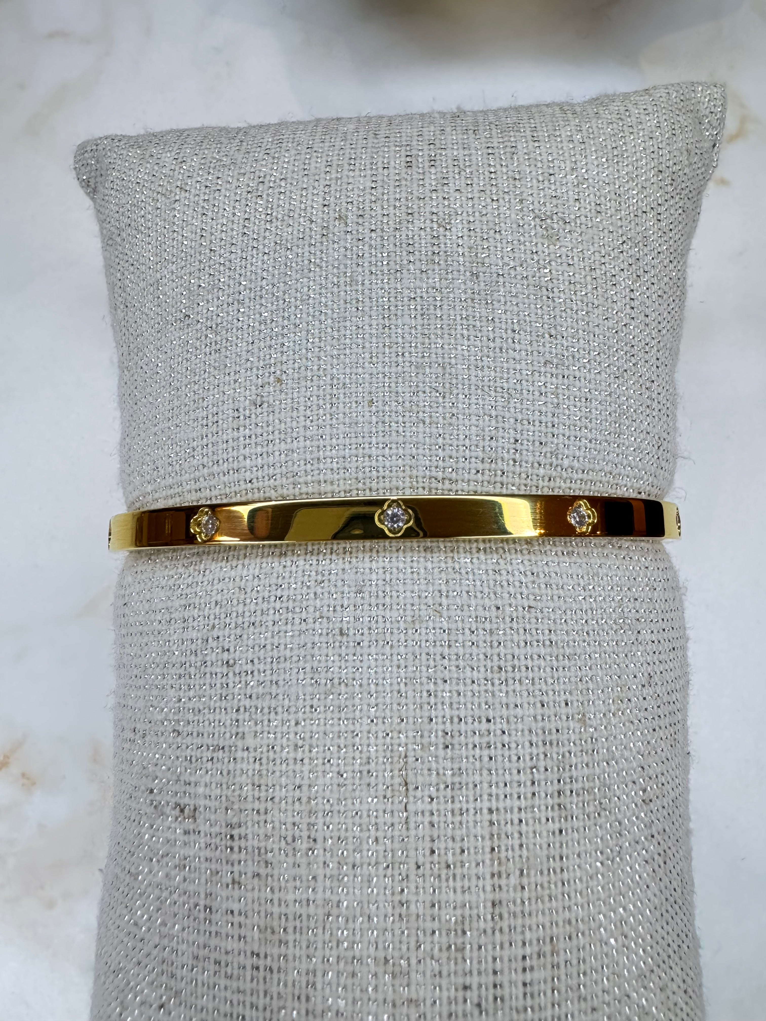 Jade - Bangle armband mini klaver - goud