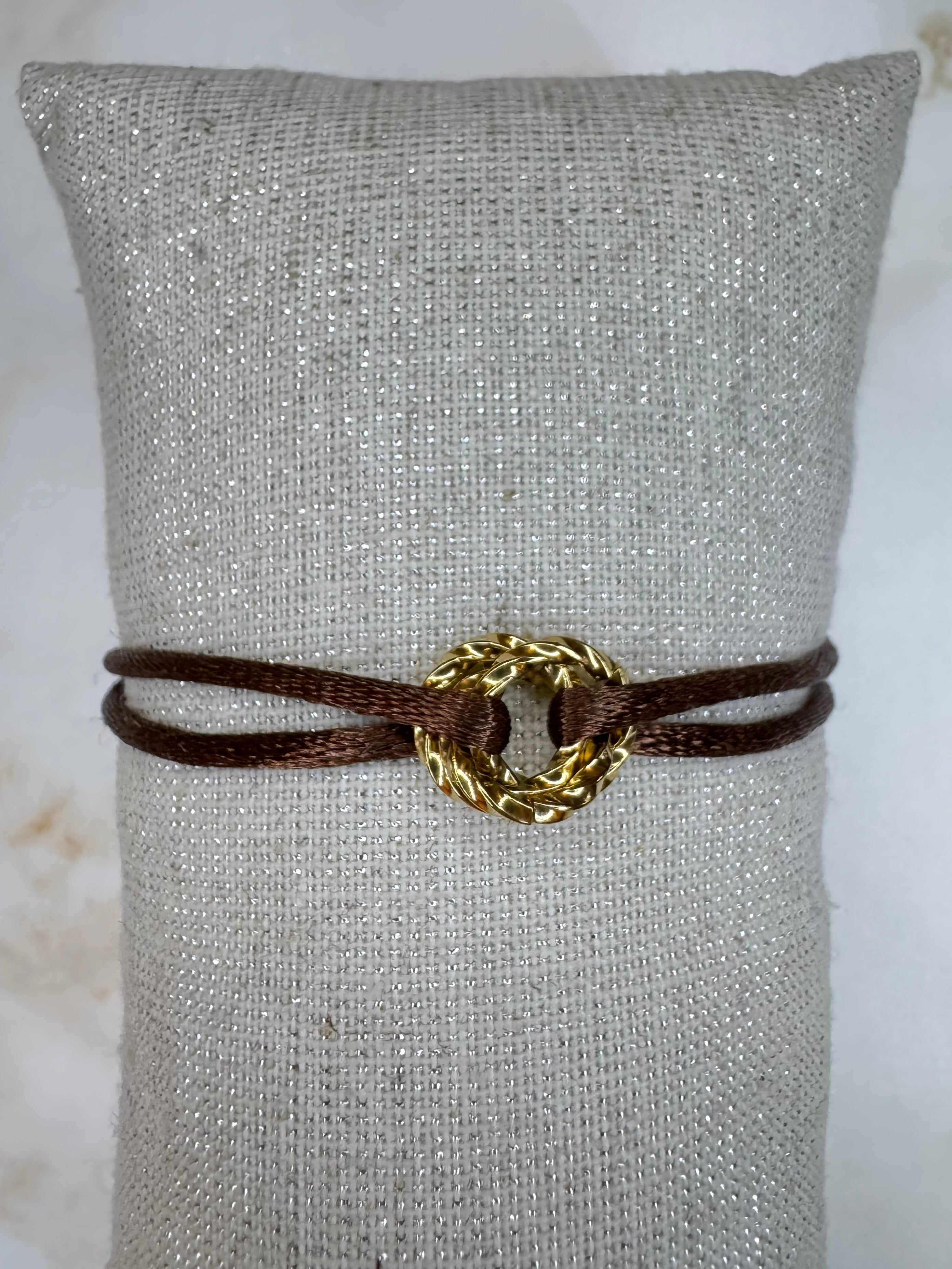 Rosalie - Koord armband goud - bruin
