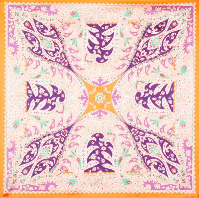 Lou - satijnlook shawl print - paars/oranje