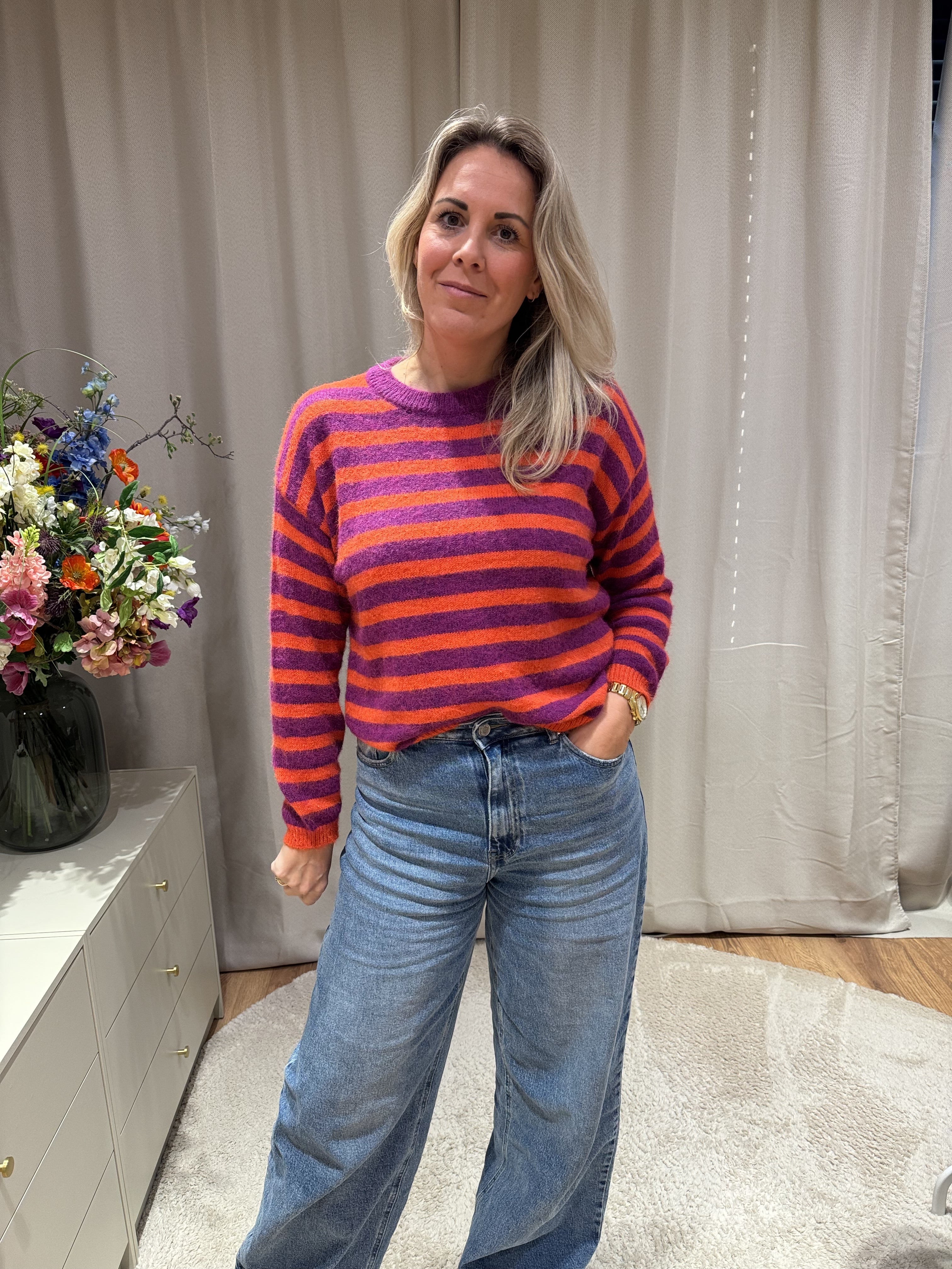 Marjolein - Alpaca trui - paars/oranje