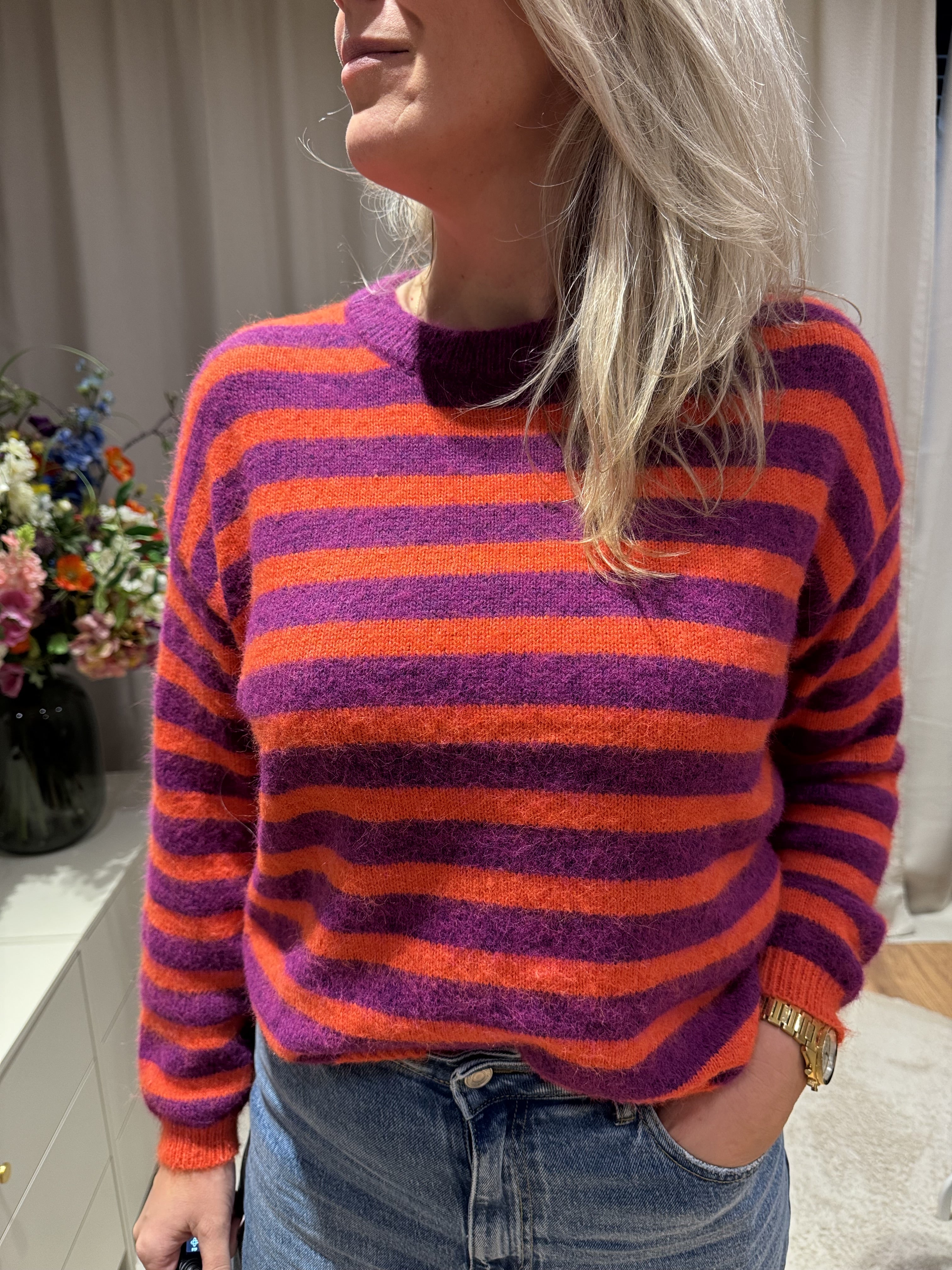 Marjolein - Alpaca trui - paars/oranje