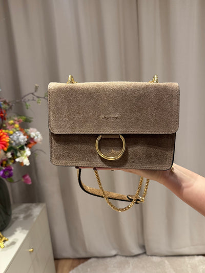 Feline - Suede tas gouden ring - donkerbeige
