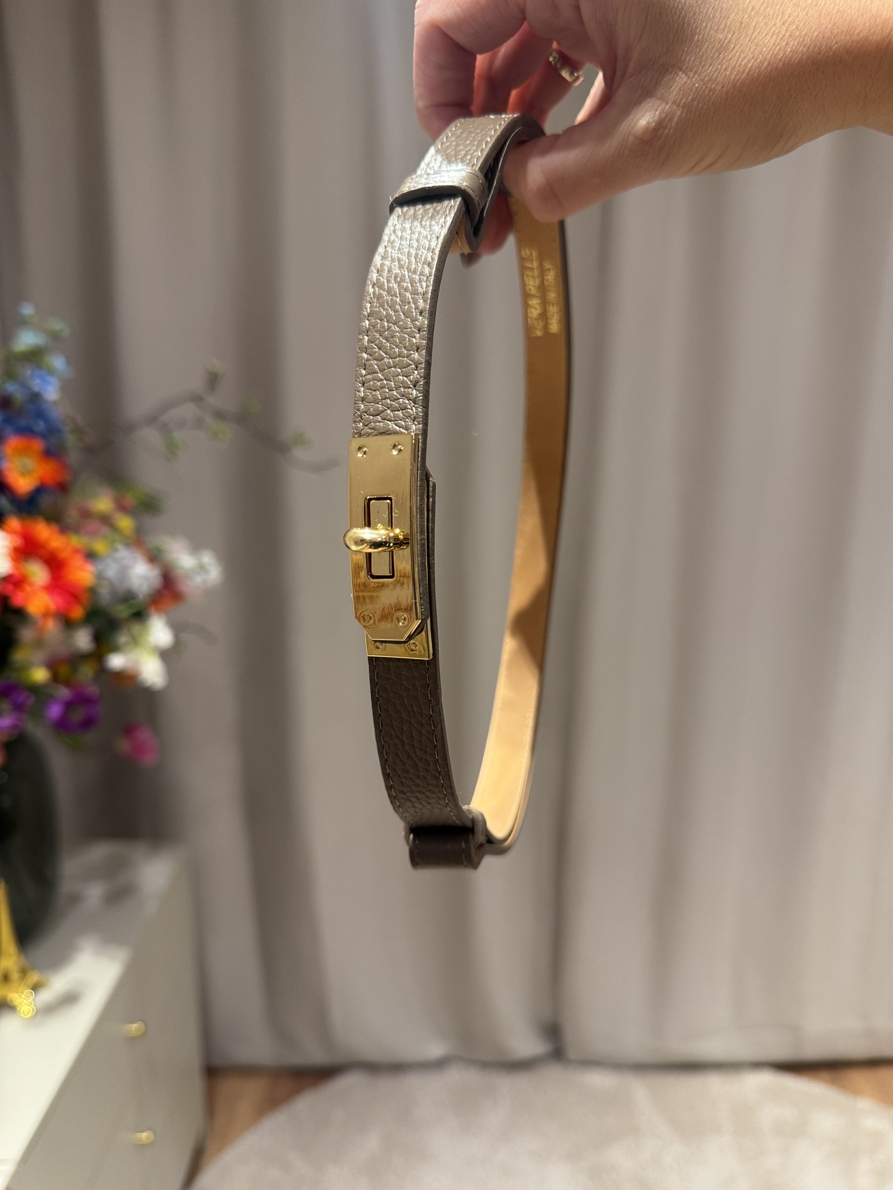 Garcia - Leren riem gouden gesp - taupe