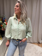 Lucie - Blouse ballonmouw ruit - mintgroen