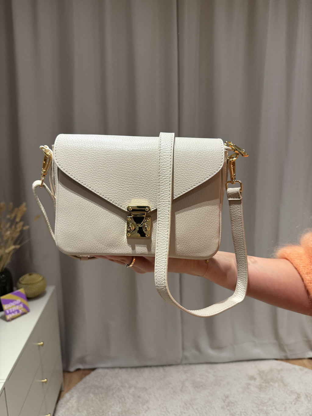 Esther - Leren tas gouden sluiting - beige