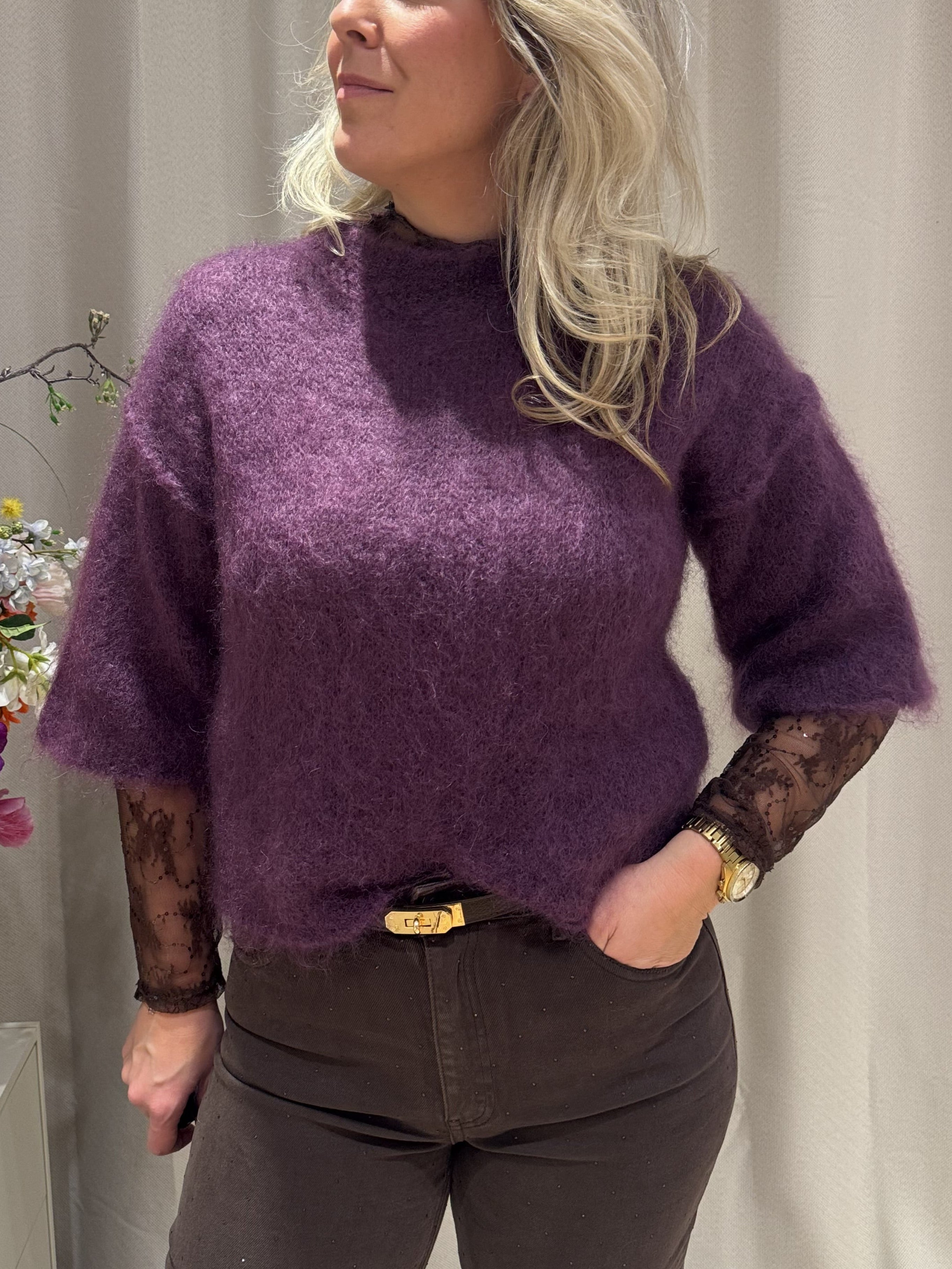 Pauline - Mohair trui korte mouw - paars