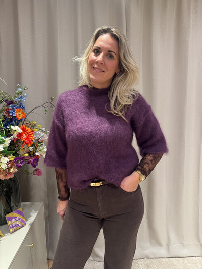 Pauline - Mohair trui korte mouw - paars
