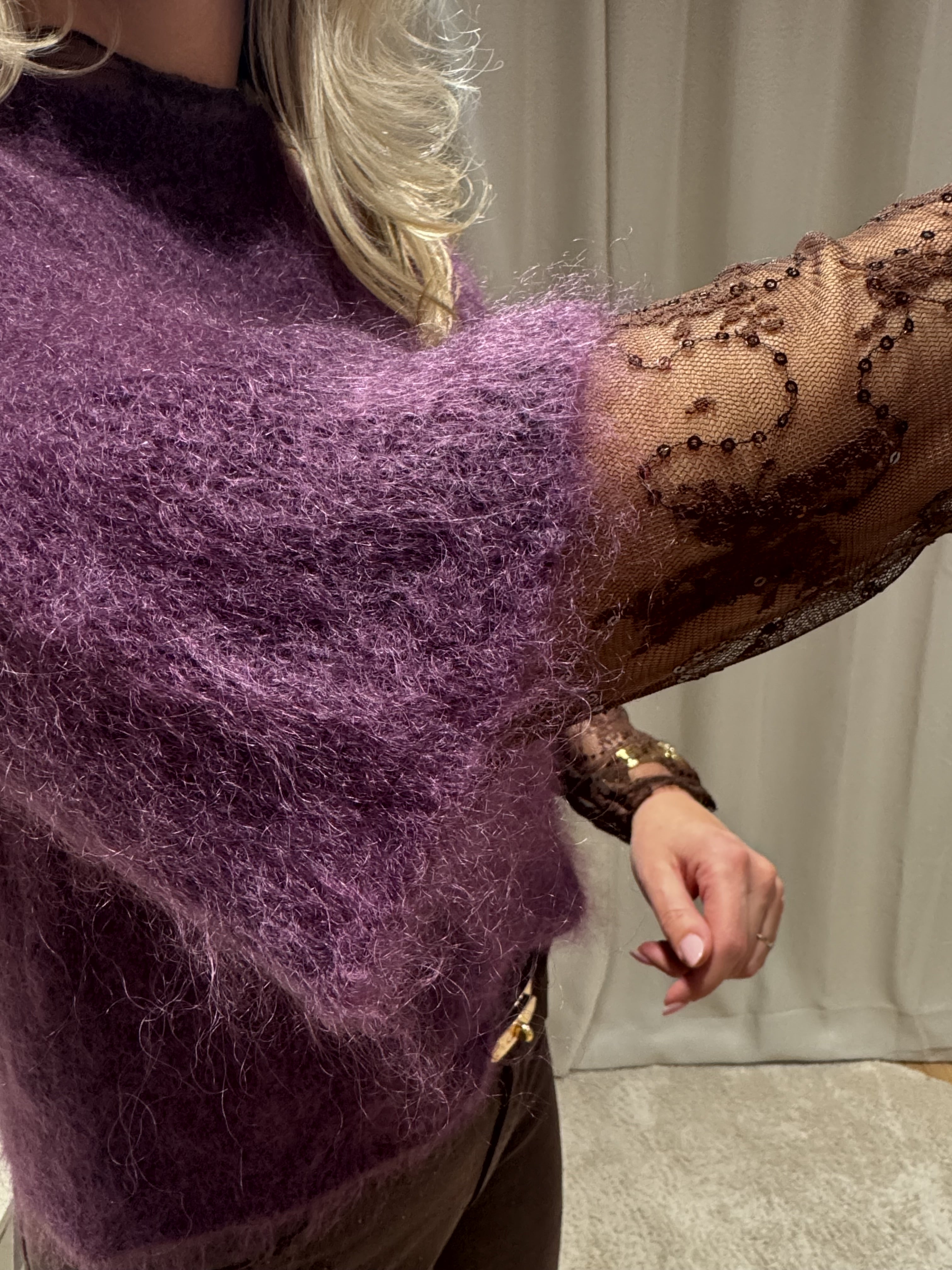 Pauline - Mohair trui korte mouw - paars