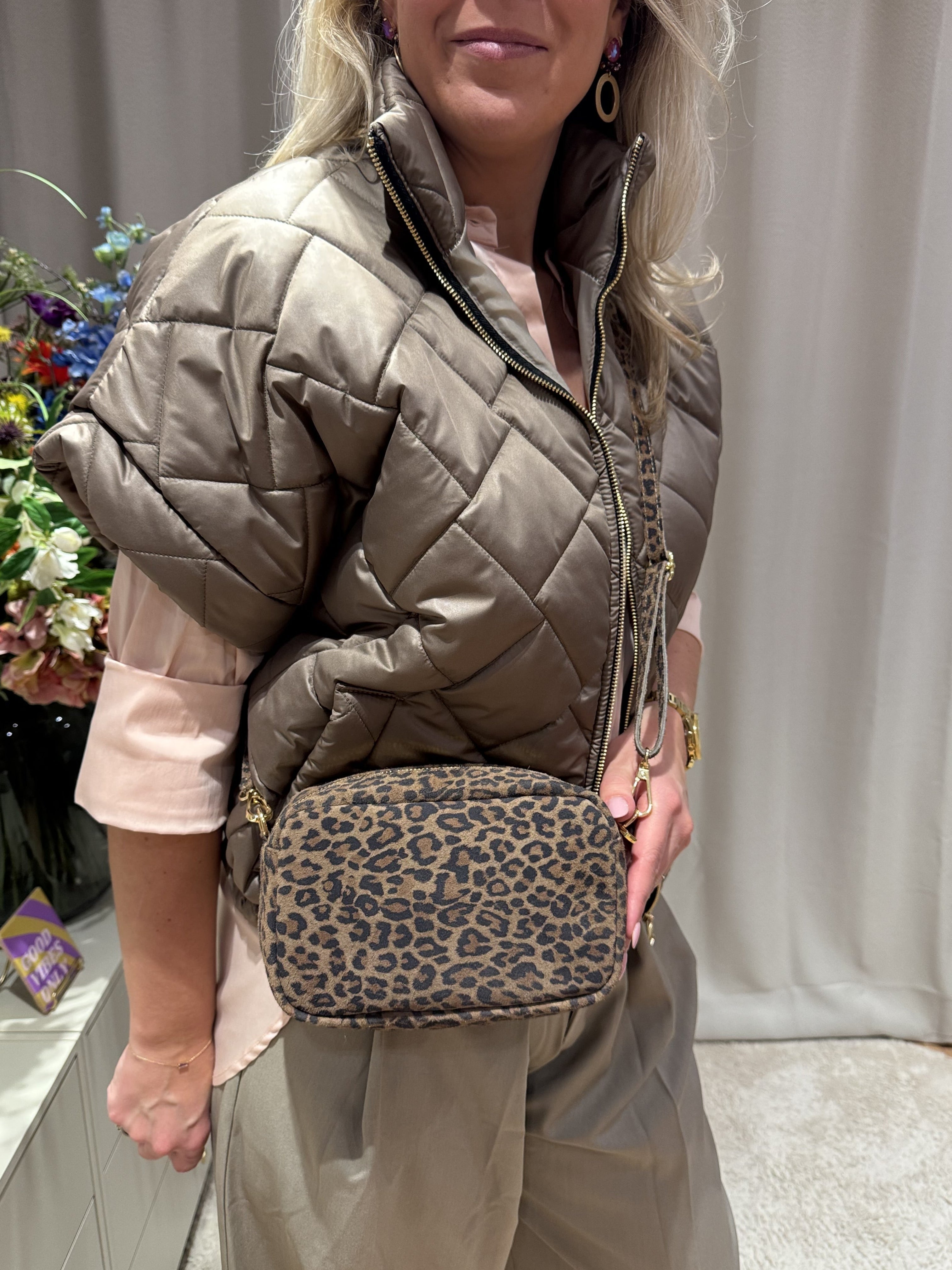 Irene - Suede tas gouden rits - panter