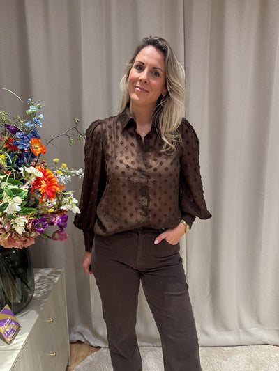 Zoë - Blouse ballonmouw bloem - bruin