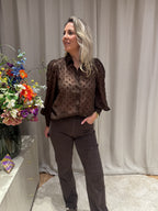 Zoë - Blouse ballonmouw bloem - bruin