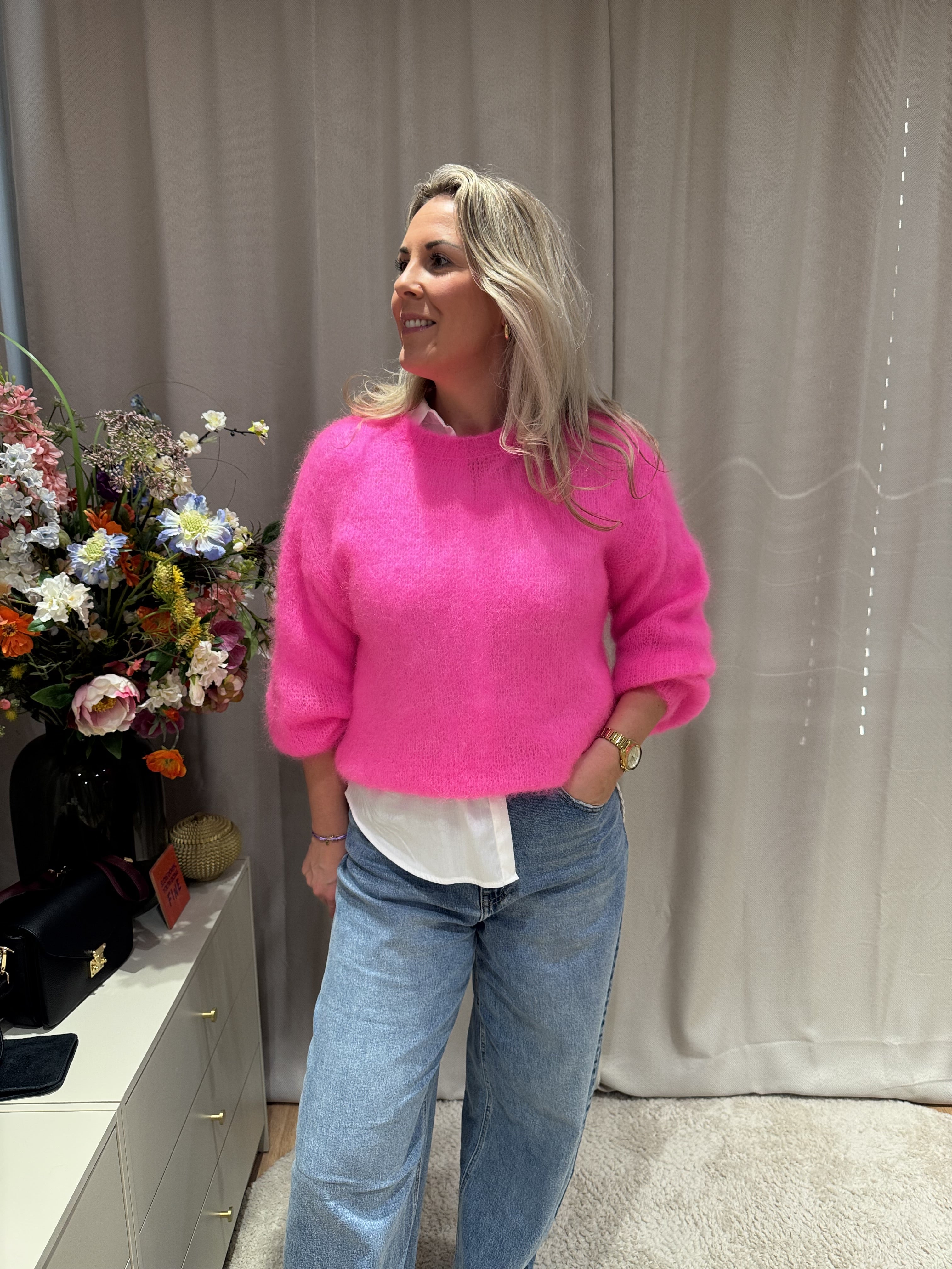 Denice - Mohair trui - fluorroze