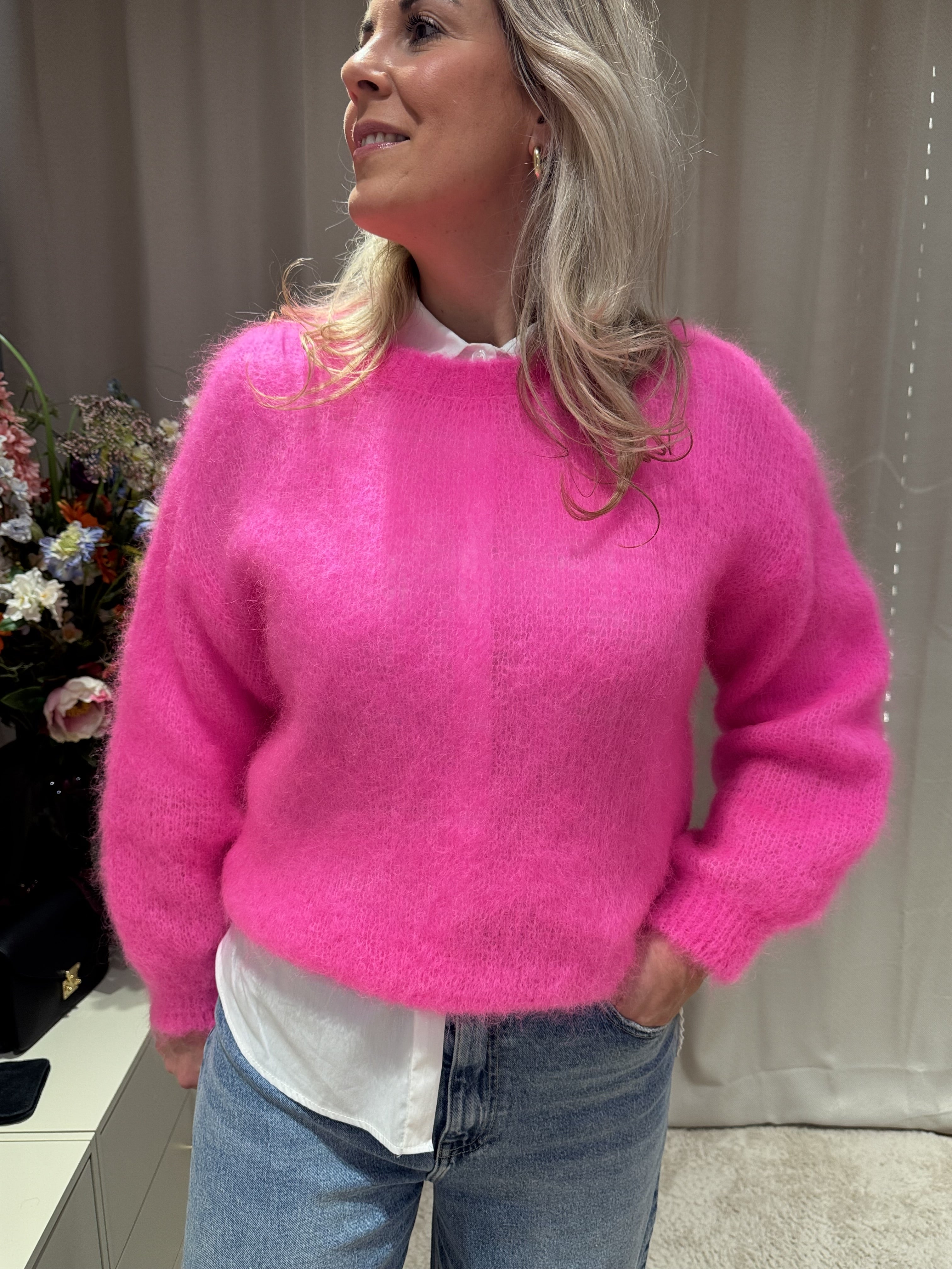 Denice - Mohair trui - fluorroze
