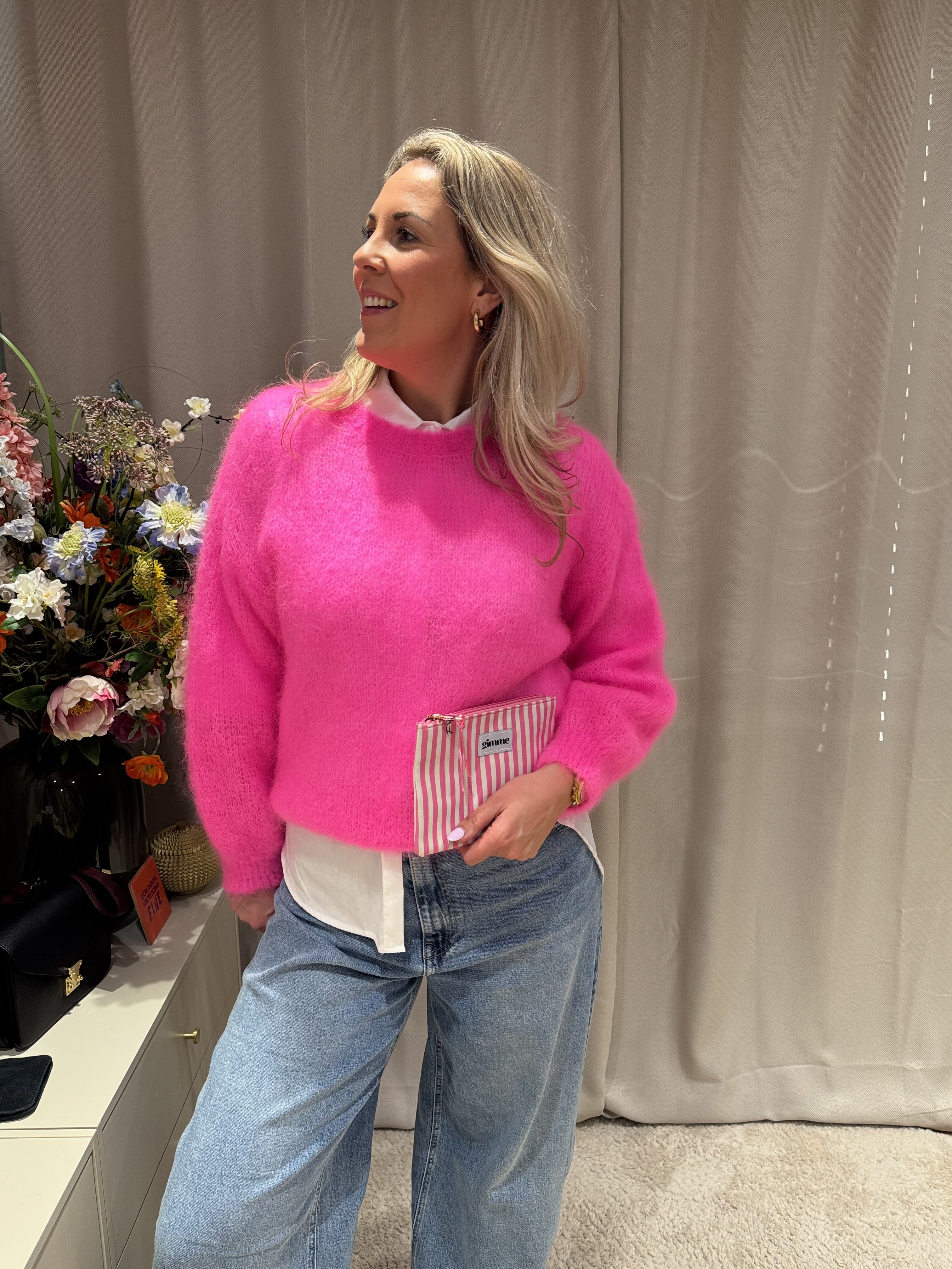 Denice - Mohair trui - fluorroze