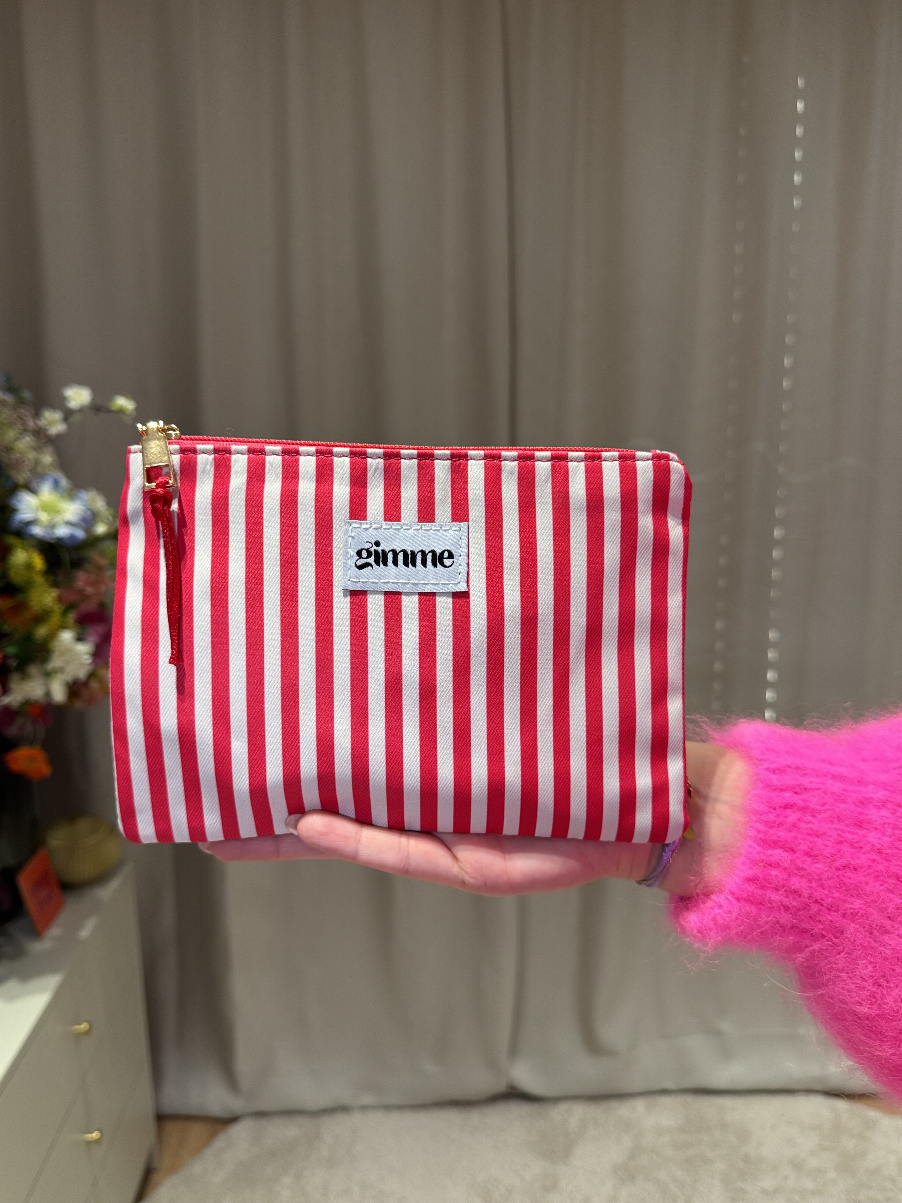 Lisa - Make-up pouch streep - fuchsia rood
