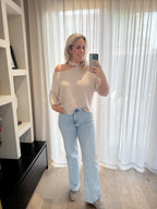Violette - Alpaca trui offshoulder - beige