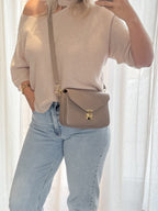 Esther - Leren tas gouden sluiting - taupe