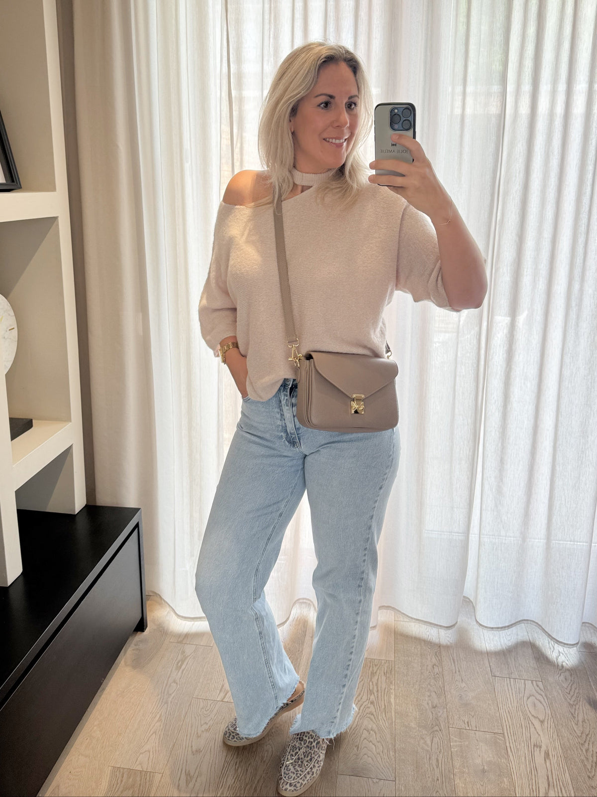 Esther - Leren tas gouden sluiting - taupe