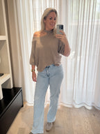 Violette - Alpaca trui offshoulder - taupe
