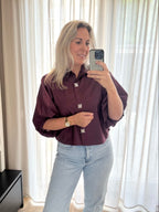 Manon - Ballonblouse glitter knoop - bordeaux