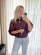 Manon - Ballonblouse glitter knoop - bordeaux