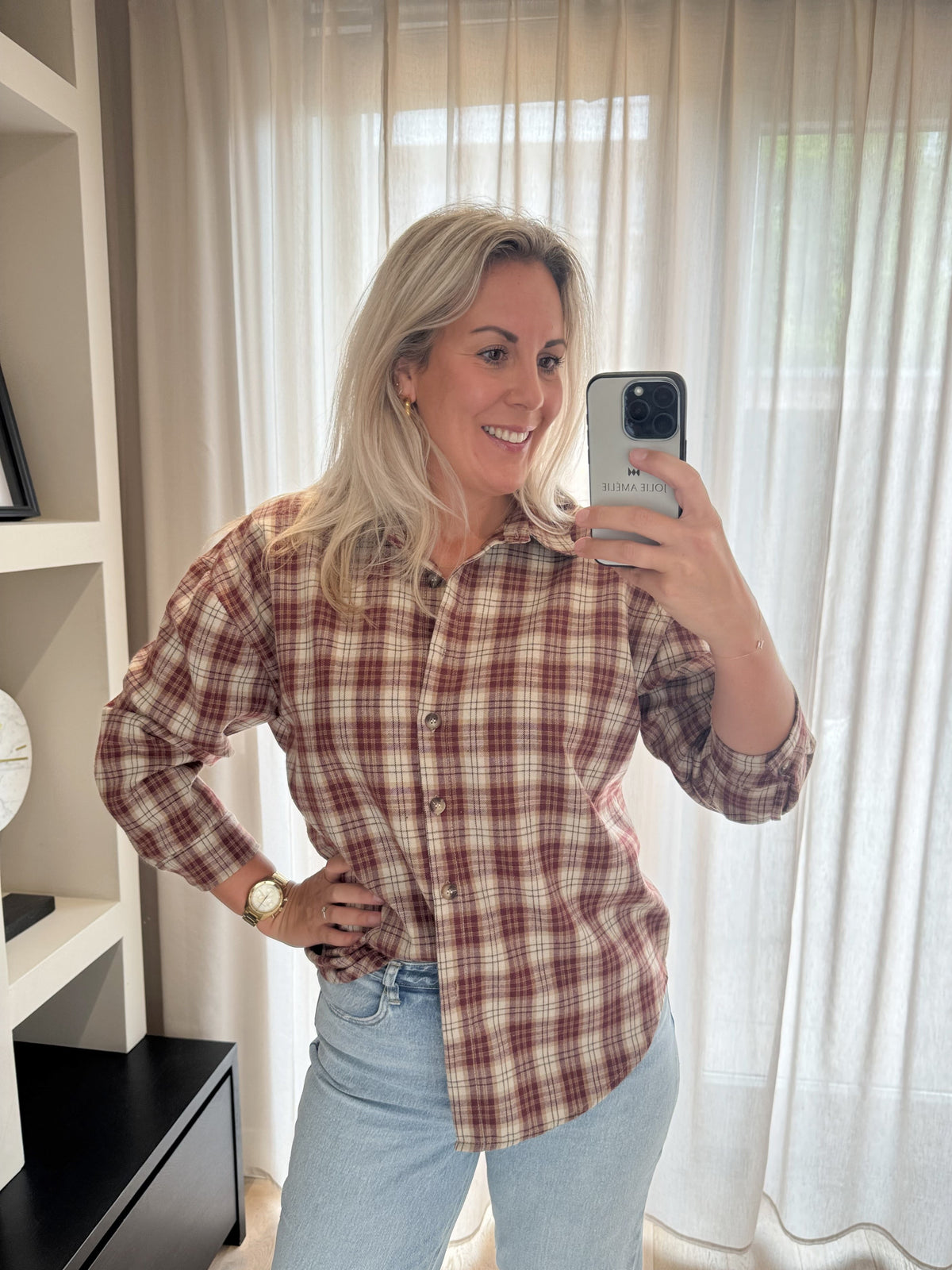 Soline - Ruit blouse Iconic - bordeaux