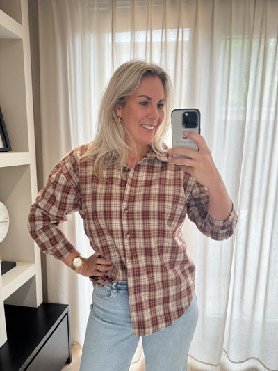 Soline - Ruit blouse Iconic - bordeaux