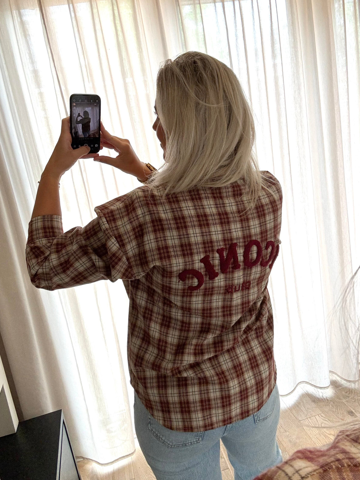 Soline - Ruit blouse Iconic - bordeaux