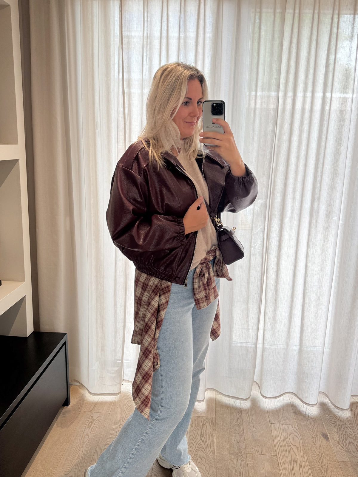Lena - PU bikerjack - bordeaux