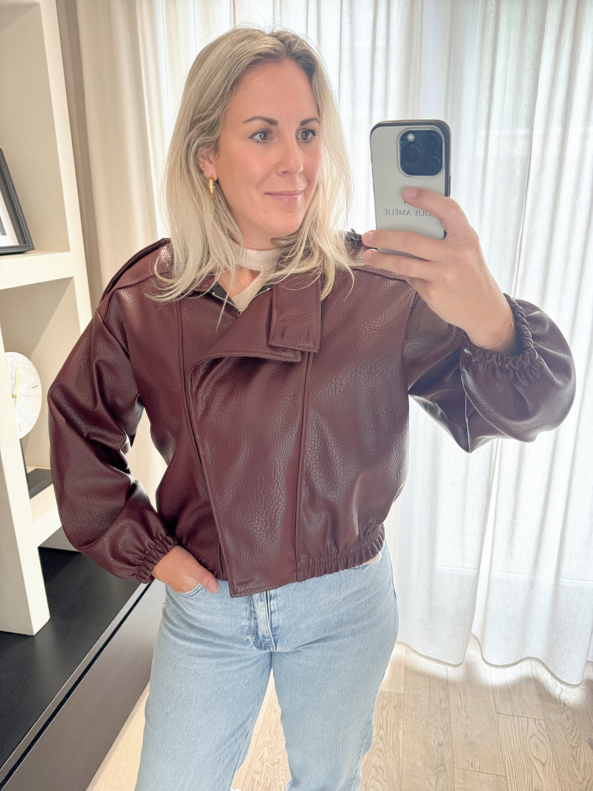 Lena - PU bikerjack - bordeaux