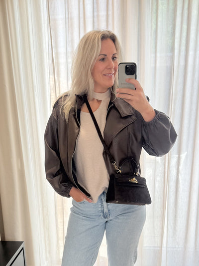 Lena - PU bikerjack - bruin