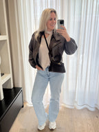 Lena - PU bikerjack - bruin