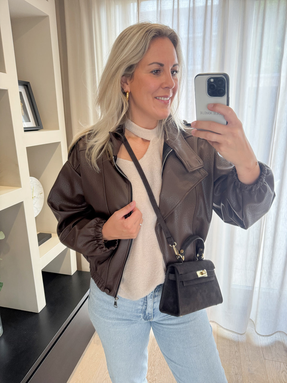 Lena - PU bikerjack - bruin