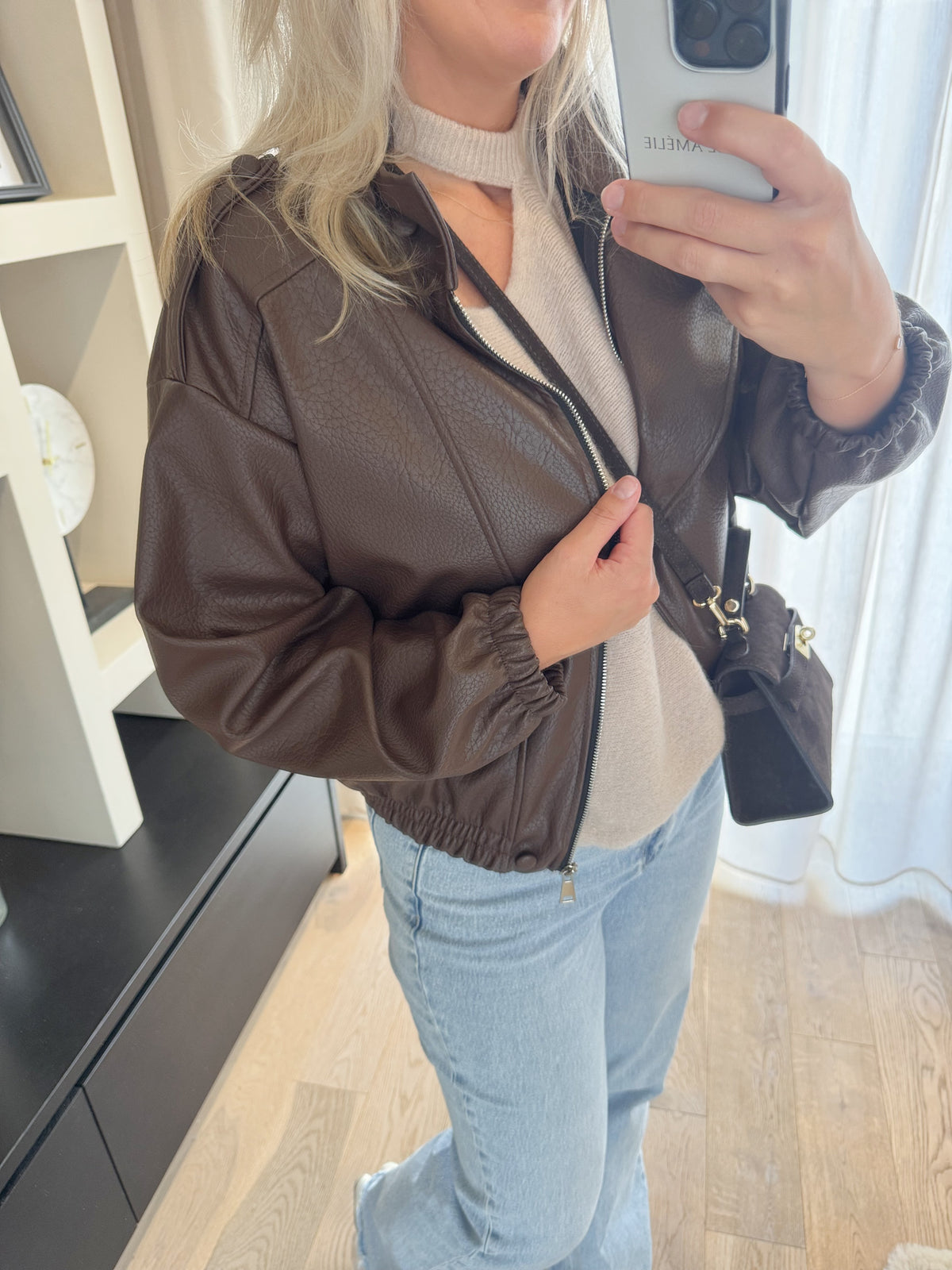 Lena - PU bikerjack - bruin