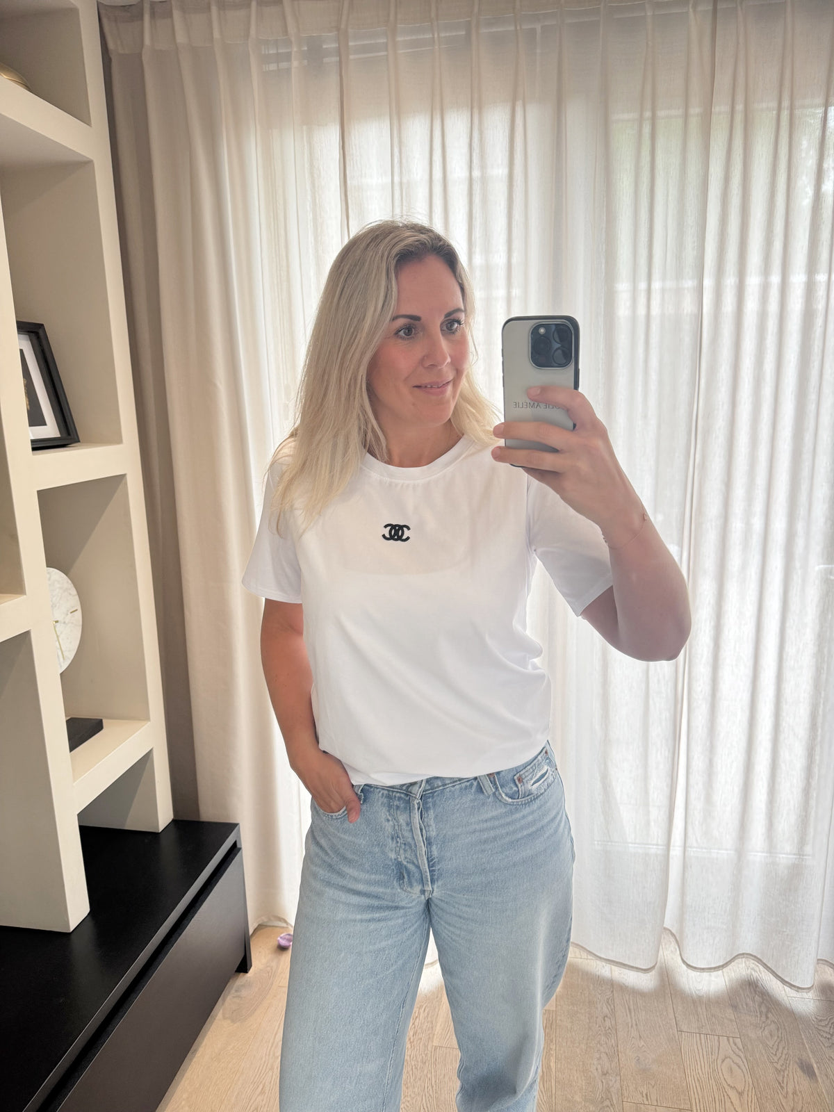 Cece - T-shirt glitter detail - wit