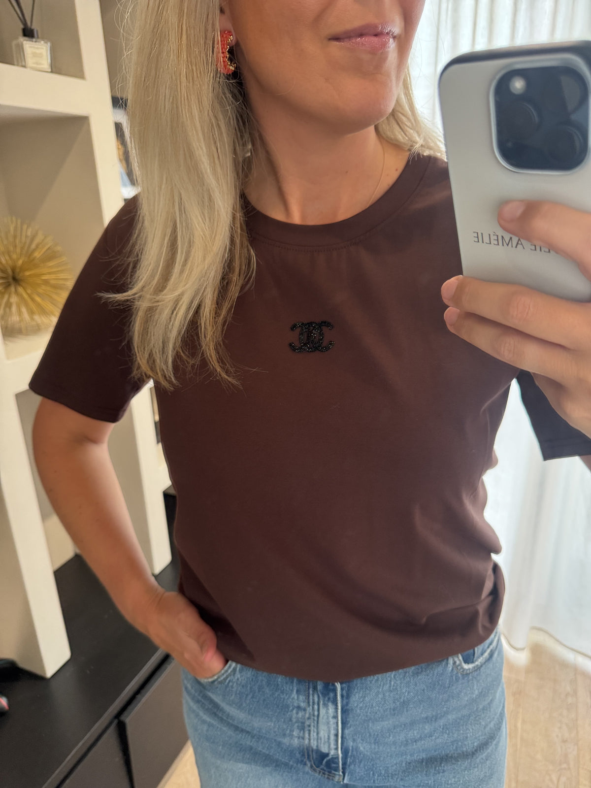 Cece - T-shirt glitter detail - bruin