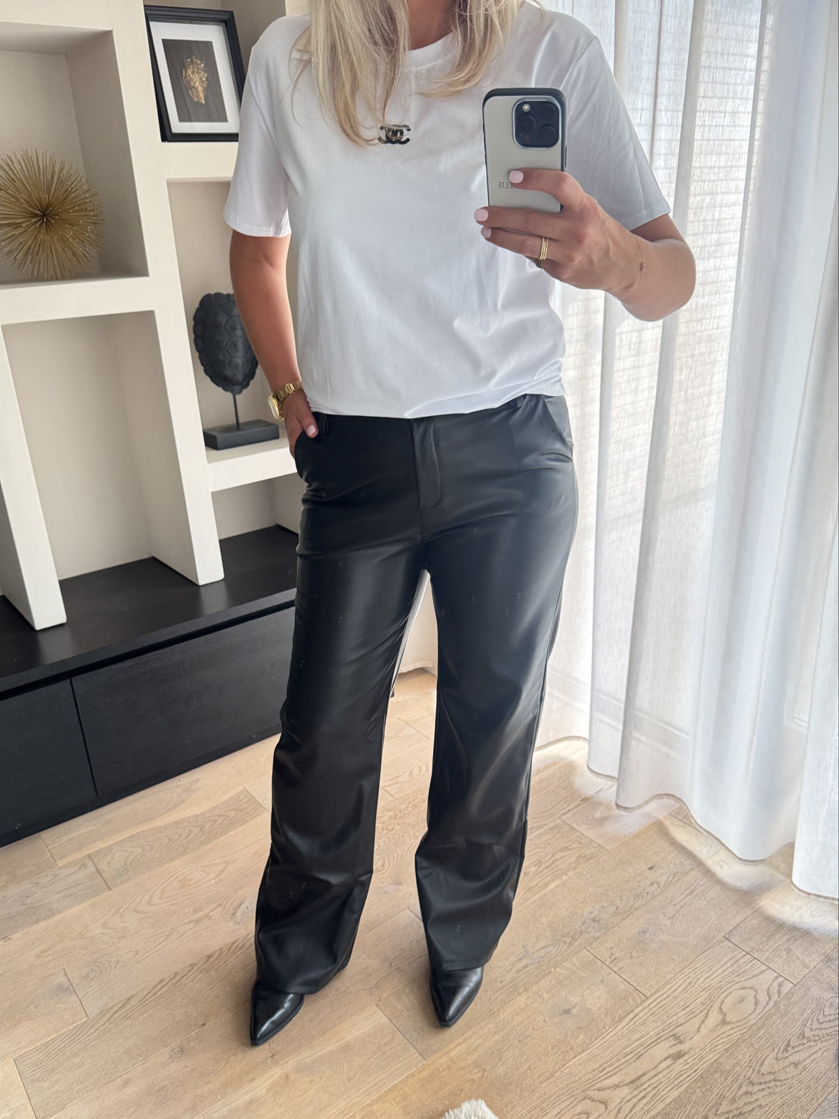 Bertille - PU broek wide leg - zwart