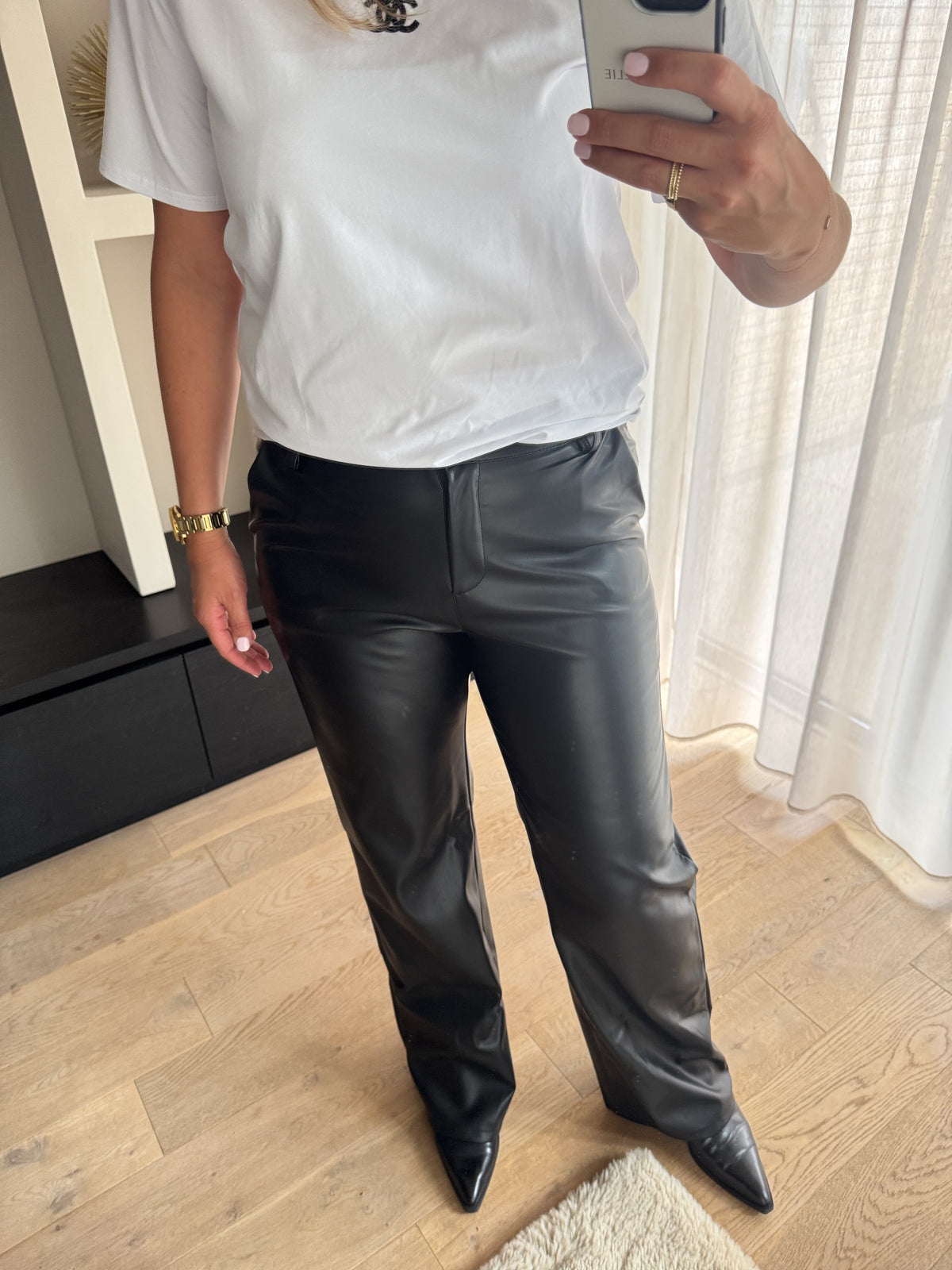 Bertille - PU broek wide leg - zwart