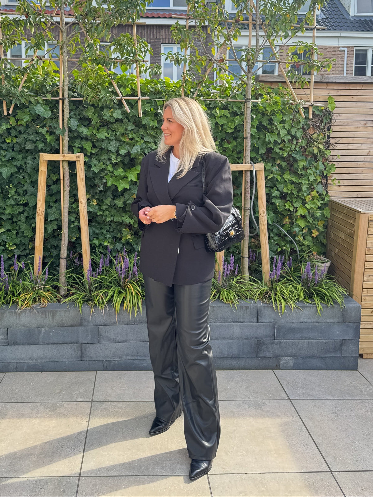 Bertille - PU broek wide leg - zwart