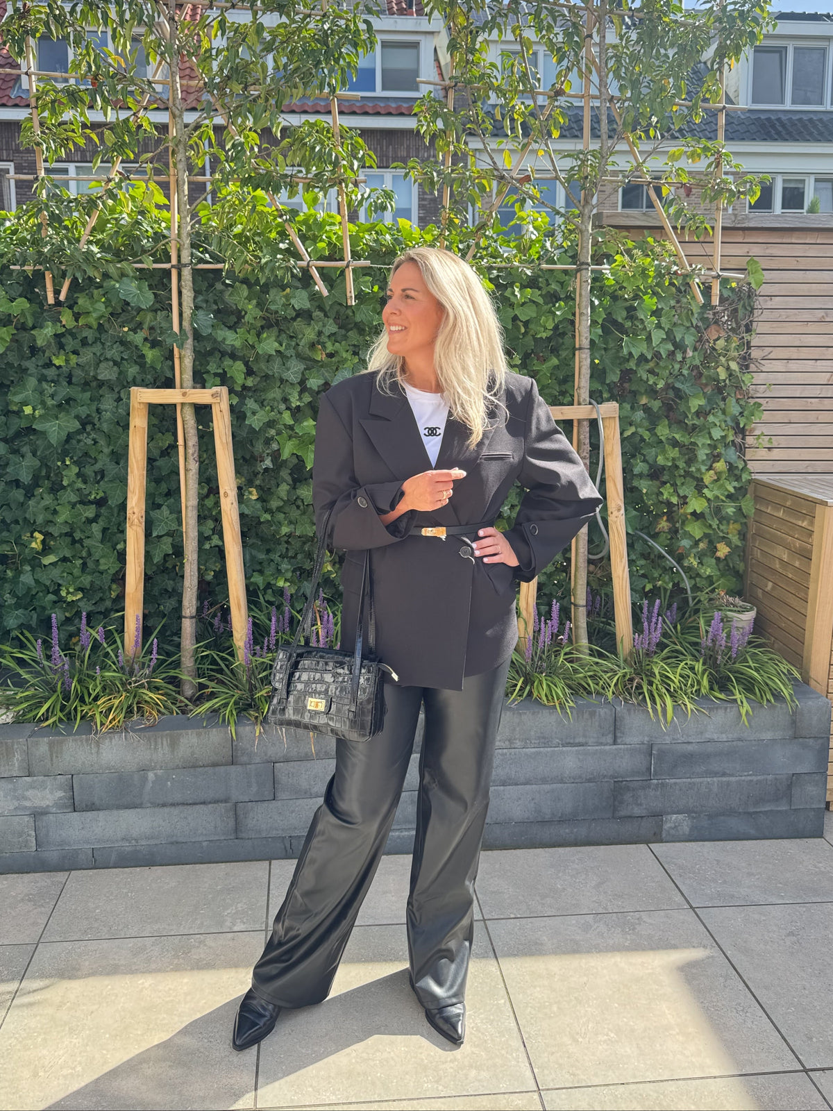 Bertille - PU broek wide leg - zwart